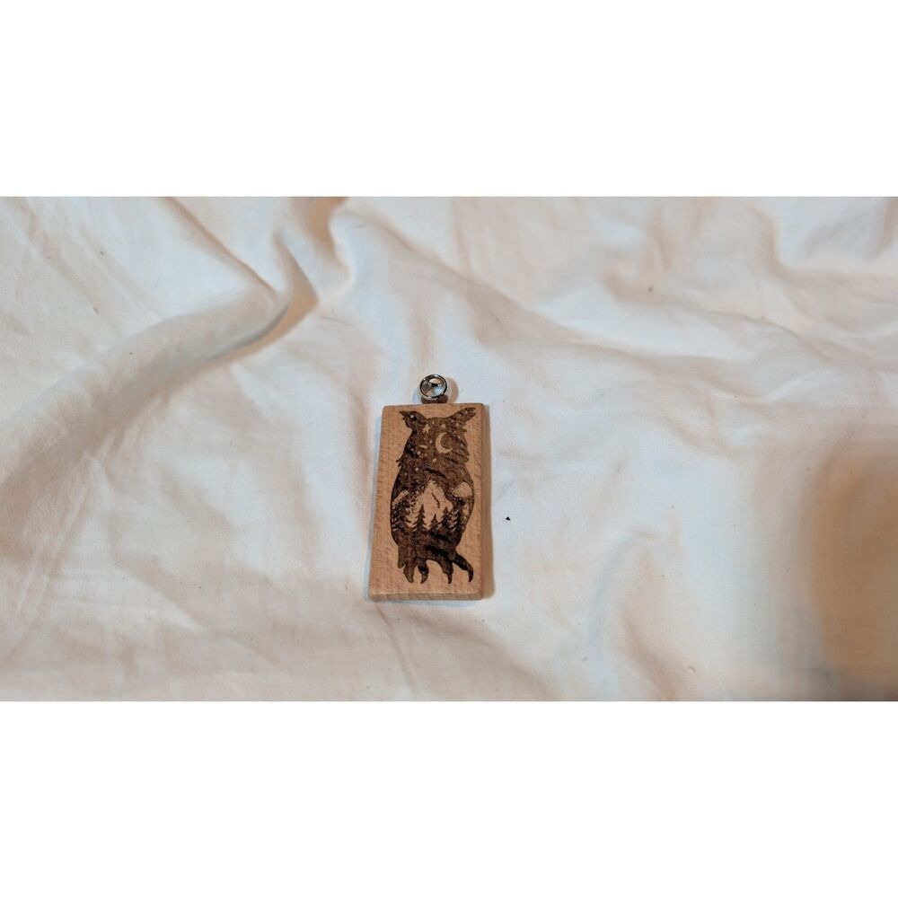 Handmade Wood Burned Pendant – Owl Forest Design – Rustic charm